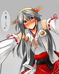 Rule 34 | 10s, 1girl, absurdres, blush, choker, commentary request, detached sleeves, female focus, from below, grey eyes, hair ornament, hairband, hairclip, haruna (kancolle), highres, kantai collection, long hair, looking at viewer, nontraditional miko, orange eyes, simple background, sketch, solo, translation request, tsukui kachou
