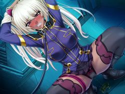 Rule 34 | 00s, 1girl, arms up, ass, black panties, blonde hair, blush, boots, breasts, cameltoe, chain-link fence, clenched teeth, curvy, dark skin, disgust, embarrassed, fence, forced, full body, game cg, hand in own hair, humiliation, kagami hirotaka, kangoku senkan, kangoku senkan 3, kila kushan, large areolae, large breasts, legs apart, lilith-soft, lingerie, lips, long hair, looking at viewer, mind control, miniskirt, nipples, panties, partially visible vulva, peeing, peeing self, pet play, pink eyes, saliva, shiny skin, skin tight, skirt, squatting, sweat, sweatdrop, teeth, thighhighs, thighs, thong, tsundere, twintails, underwear, uniform, wide hips, zettai ryouiki
