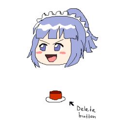 Rule 34 | 4chan, animated, animated gif, blue hair, blush, blush stickers, jp (4chan), lowres, maid, maid headdress, meido (4chan), no humans, open mouth, original, ponytail, simple background, white background, yukkuri shiteitte ne