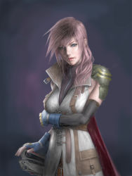 Rule 34 | 10s, 1girl, absurdres, blue eyes, breast hold, breasts, capeldonya, dissidia 012 final fantasy, dissidia final fantasy, elbow gloves, final fantasy, final fantasy xiii, fingerless gloves, gloves, highres, lightning farron, lips, long hair, pink hair, realistic, solo