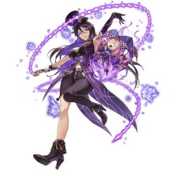 Rule 34 | 1girl, absurdres, artist request, asymmetrical gloves, asymmetrical legwear, black hair, book, character request, cryptract, doll, full body, gloves, grimoire, hat, high heels, highres, holding, ice, long hair, looking at viewer, navel, purple eyes, solo, top hat, transparent background, uneven gloves, uneven legwear, whip