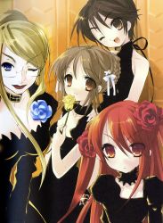 Rule 34 | 00s, 4girls, ;), ;d, alastor (shakugan no shana), bare shoulders, black dress, black hair, blonde hair, blue eyes, blue flower, blue rose, boutonniere, breasts, brown eyes, brown hair, choker, cleavage, collarbone, dress, evening gown, flower, glasses, goth fashion, hair between eyes, hair flower, hair ornament, hair ribbon, halterneck, hand on another&#039;s shoulder, highres, holding, holding flower, ito noizi, large breasts, lips, lipstick, looking at viewer, makeup, margery daw, medium breasts, multiple girls, ogata matake, one eye closed, open mouth, red eyes, red flower, red hair, red rose, ribbon, rimless eyewear, rose, sakai yuuji, shakugan no shana, shana, smile, upper body, yellow flower, yellow rose, yoshida kazumi