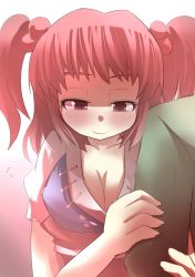 Rule 34 | 1girl, arm hug, blush, breasts, cleavage, couple, gaoo (frpjx283), hair bobbles, hair ornament, hetero, medium breasts, onozuka komachi, red eyes, red hair, short hair, smile, solo focus, touhou, twintails, two side up