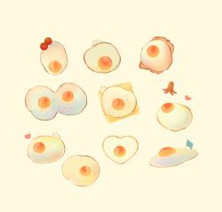 Rule 34 | bad id, bad pixiv id, cat, commentary request, egg, egg (food), flag, food, fried egg, heart, no humans, original, r., revision, simple background, sunny side up egg, tomato