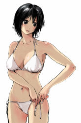 Rule 34 | 1girl, bikini, black eyes, black hair, nagasawa shin, original, short hair, simple background, solo, swimsuit, white bikini