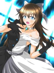 Rule 34 | 1girl, aqua eyes, artist name, artist request, back bow, bare shoulders, belt, black dress, black gloves, black skirt, blue eyes, blush, bow, bow hairband, breasts, brooch, brown hair, buttons, choker, cleavage, collarbone, diamond (gemstone), dress, drop earrings, earrings, evening gown, female focus, gloves, grey belt, grey bow, grey skirt, hair between eyes, hair bow, hairband, half updo, hand on own chest, high ponytail, highres, jewelry, lace, lace gloves, long hair, looking at viewer, love live!, love live! nijigasaki high school idol club, love live! school idol festival, miniskirt, multicolored clothes, multicolored dress, off-shoulder dress, off shoulder, osaka shizuku, parted lips, plaid, plaid dress, plaid skirt, pleated, pleated dress, pleated skirt, ponytail, skirt, sleeveless, sleeveless dress, small breasts, smile, solitude rain (love live!), solo, two-tone dress, v-shaped eyebrows, white bow, white choker, white dress, white skirt, window