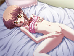 Rule 34 | artist request, bed, blush, censored, character request, fingering, flat chest, lying, pussy, pussy juice, source request
