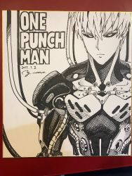 Rule 34 | 1boy, absurdres, android, black sclera, cable, closed mouth, colored sclera, dated, earrings, genos, greyscale, highres, jewelry, jitome, looking at viewer, male focus, monochrome, murata yuusuke, official art, one-punch man, photo (medium), robot, short hair, signature, solo, traditional media, upper body