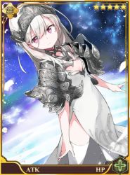 Rule 34 | &gt;:(, 1girl, armor, armored dress, athena (otogi:spirit agents), blonde hair, closed mouth, dress, galaxy, kiya machi, long hair, looking at viewer, lowres, official art, otogi:spirit agents, red eyes, second-party source, sky, solo, star (sky), starry sky, thighhighs, v-shaped eyebrows