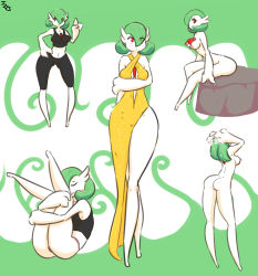 Rule 34 | 1girl, absurdres, armpits, ass, bare shoulders, bathing, bike shorts, black shirt, blush, breasts, bubble, cleavage, closed eyes, collarbone, creatures (company), diamond (shape), dress, eyes visible through hair, from behind, full body, game freak, gardevoir, gen 3 pokemon, green background, green hair, hair over one eye, hand on own hip, hand up, highres, hugging own legs, immortalstar, large breasts, looking away, multiple views, navel, nintendo, nipples, nude, panties, pink panties, pokemon, pokemon (creature), pokemon rse, red eyes, shirt, short hair, signature, sitting, sleeveless, sleeveless dress, sleeveless shirt, smile, spread legs, standing, tank top, text focus, underwear, washing hair, white background, yellow dress