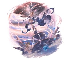 Rule 34 | 1girl, blonde hair, blue eyes, boots, breasts, bug, butterfly, cape, dress, europa (granblue fantasy), flower, fountain, full body, granblue fantasy, hair flower, hair ornament, insect, medium breasts, minaba hideo, official art, open mouth, pillar, plant, short dress, short hair, sideboob, solo, sparkle, standing, star (sky), strapless, strapless dress, tiara, transparent background, veil, vines, water