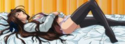 Rule 34 | 00s, 1girl, animated, animated gif, bed, black thighhighs, blush, brown hair, closed eyes, clothed masturbation, female masturbation, fingering, hand in panties, indoors, long hair, masturbation, mikura (stringendo), open mouth, panties, school uniform, solo, stitched, stringendo &amp; accelerando &amp; stretta, sweat, thighhighs, third-party edit, underwear