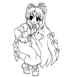 Rule 34 | 1girl, animated, animated gif, bow, fujiwara no mokou, full body, hair bow, hakama, heaven-moon, japanese clothes, long hair, long sleeves, lowres, monochrome, on one knee, open mouth, shirt, shoes, smile, solo, spinning, touhou, very long hair