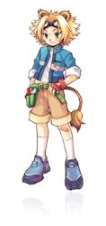 Rule 34 | 10s, animal ears, bandaid, blonde hair, goggles, green eyes, lion (trickster), lowres, male focus, shorts, solo, tail, trickster (ntreev soft)