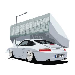 Rule 34 | car, commentary, commission, english commentary, glint, grey car, highres, license plate, motor vehicle, original, porsche, porsche 911, porsche 996, shadow, signature, simple background, sports car, vehicle focus, wang-tang ( lose control), white background