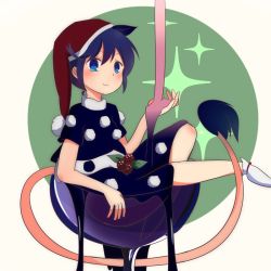 Rule 34 | 1girl, animal ears, blue eyes, blue hair, blush, buna shimeji (keymush), crop top, crop top overhang, cup, doremy sweet, dress, extra ears, food, fruit, in container, in cup, layered dress, long hair, matching hair/eyes, mini person, minigirl, raspberry, short hair, sitting, smile, socks, solo, sparkle background, spilling, syrup, tail, tapir ears, tapir tail, touhou