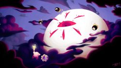 Rule 34 | blood, cloud, colored sclera, dark matter (kirby), floating, gooey (kirby), kirby, kirby&#039;s dream land 3, kirby (series), looking at another, meteoraizor, monster, nintendo, no humans, red sclera, sky, sparkle, zero (kirby)