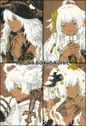 Rule 34 | 1girl, 3boys, ahoge, arch bishop (ragnarok online), artist name, brown theme, closed mouth, collared shirt, commentary request, copyright name, dated, demon wings, dress, flower, hair flower, hair ornament, head wings, highres, interlocked fingers, jacket, limited palette, long hair, messy hair, minstrel (ragnarok online), multiple boys, official alternate costume, open mouth, own hands together, ragnarok online, scarf, shirt, short hair, smile, striped clothes, striped scarf, tokio (okt0w0), upper body, white hair, wings