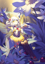 Rule 34 | apple, black pantyhose, bug, butterfly, butterfly wings, elsword, eve (elsword), facial mark, flower, food, fruit, insect, insect wings, legs together, pantyhose, pika (kai9464), sitting, solo, tagme, wings
