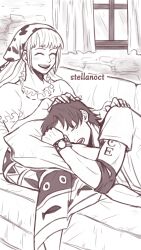 Rule 34 | 1boy, 1girl, arm tattoo, blush, closed eyes, couple, freckles, hand on another&#039;s head, head scarf, hetero, highres, indoors, jettzz2, long hair, lying on lap, lying on person, moda, one piece, open mouth, pillow, portgas d. ace, shirt, short hair, sitting, skirt, sleeping, smile, tattoo, teeth, vanilla, window