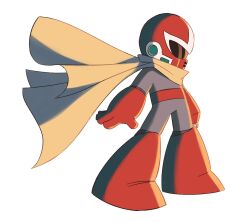 Rule 34 | 1boy, arm cannon, assault visor, blues (gnodab), bodysuit, break man, from side, full body, grey bodysuit, highres, male focus, mega man (classic), mega man (series), red helmet, scarf, simple background, solo, weapon, white background, yellow scarf