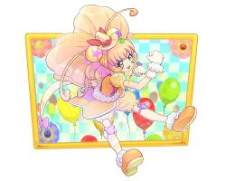 Rule 34 | 1girl, animal ears, antenna hair, balloon, bear ears, bloomers, blue eyes, bow, brooch, clenched hands, cure mofurun, gloves, hat, jewelry, long hair, looking at viewer, mahou girls precure!, mini hat, mini witch hat, mofurun (mahou girls precure!), moudoku (decopon3rd), orange hair, personification, precure, smile, star-shaped pupils, star (symbol), star in eye, symbol-shaped pupils, symbol in eye, underwear, witch hat, yellow bloomers, yellow hat