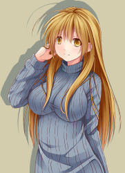 Rule 34 | 1girl, ahoge, bad id, bad pixiv id, blonde hair, blush, breasts, creek (moon-sky), large breasts, long hair, looking at viewer, original, ribbed sweater, smile, solo, sweater, yellow eyes