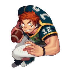 Rule 34 | 1boy, american football, american football (object), animal ears, ball, brown hair, facial hair, forked eyebrows, goatee, looking at viewer, male focus, manly, muscular, native american, rugby ball, rugby uniform, short hair, sideburns, solo, sportswear, tackle, thick eyebrows, tokyo houkago summoners, ttn (239 239), wakan tanka, white background