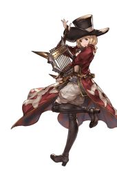 Rule 34 | 10s, 1girl, bad id, bad twitter id, belt, blonde hair, boots, brown eyes, djeeta (granblue fantasy), full body, granblue fantasy, harp, hat, holding, image sample, instrument, leg up, long coat, looking at viewer, md5 mismatch, minaba hideo, official art, open mouth, pants, resized, short hair, smile, solo, standing, thigh boots, thighhighs, transparent background