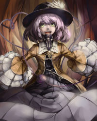 Rule 34 | 1girl, adapted costume, female focus, green eyes, hat, heart, heart of string, highres, komeiji koishi, maz (fanxuying), open mouth, short hair, silver hair, solo, third eye, touhou