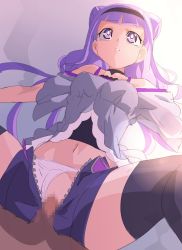 Rule 34 | 1girl, absurdres, black hairband, clothed sex, clothing aside, expressionless, hairband, highres, hugtto! precure, navel, oimanji, open clothes, open shorts, panties, panties aside, precure, purple eyes, purple hair, robot, ruru amour, sex, shorts, thighhighs, unconscious, underwear, unzipped, vaginal, wide-eyed
