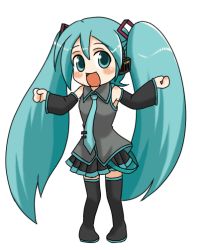Rule 34 | 1girl, animated, animated gif, aqua hair, black thighhighs, blouse, chibi, collared shirt, crossover, dancing, grey shirt, hair between eyes, hatsune miku, long hair, pani poni dash!, parody, roulette roulette, shirt, sleeveless, sleeveless shirt, solo, thighhighs, twintails, very long hair, vocaloid, white background