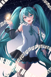 Rule 34 | 1girl, absurdres, aqua eyes, aqua hair, bare shoulders, detached sleeves, hatsune miku, highres, looking at viewer, open mouth, shouhaku0512, smile, solo, twintails, vocaloid