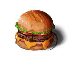 Rule 34 | burger, cheese, commentary, english commentary, food, highres, kuroi enpitsu, lettuce, mouse tail, no humans, original, shadow, simple background, solo, tail, tomato, white background
