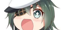 Rule 34 | + +, 10s, 1girl, close-up, eyepatch, green eyes, green hair, hat, kantai collection, kiso (kancolle), looking at viewer, nahaki, no nose, open mouth, portrait, sailor hat, short hair, simple background, sin-poi, solo, sparkling eyes, white background