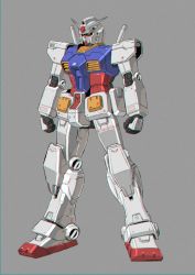 Rule 34 | chromatic aberration, clenched hands, grey background, gundam, highres, kuramochi kyouryuu, mecha, mobile suit, mobile suit gundam, no humans, robot, rx-78-2, science fiction, solo, standing, v-fin, yellow eyes