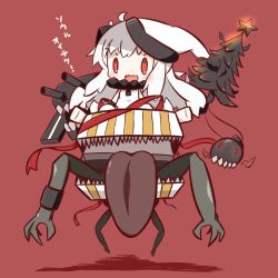 Rule 34 | 0 0, 10s, 1girl, :d, abyssal ship, ahoge, box, chibi, christmas tree, colored skin, crossover, dark souls (series), dark souls i, dress, gift, gift box, hat, highres, horns, kantai collection, long hair, looking at viewer, mimic (dark souls), mittens, northern ocean princess, nuu (nu-nyu), open mouth, red eyes, santa hat, sharp teeth, smile, solo, teeth, tongue, tongue out, translation request, white dress, white hair, white skin