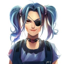 Rule 34 | 1girl, autobot, badge, blue hair, dataglitch, eyepatch, highres, insignia, personification, solo, the transformers (idw), transformers, twintails, whirl (transformers)