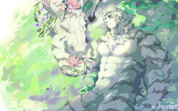 Rule 34 | 1boy, abs, absurdres, affectionate, animal ears, arknights, bara, completely nude, cowboy shot, facial hair, flaccid, flower, from above, furry, furry male, goatee, grass, highres, horse, large hands, large pectorals, lying, male focus, mountain (arknights), muscular, muscular male, navel, neck fur, nipples, nude, on back, pectorals, penis, petting, short hair, solo, stomach, strongman waist, thick eyebrows, thick thighs, thighs, tiger boy, tiger ears, uncensored, white hair, you ji fei f