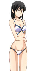 Rule 34 | 1girl, ashisu sahoto, black hair, breasts, brown eyes, cleavage, highres, kenken, mangaka-san to assistant-san to, navel, voice actor connection, solo, swimsuit, white background