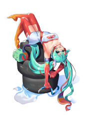 Rule 34 | 1girl, :d, aqua gloves, aqua hair, bare shoulders, beudyek, blonde hair, blue gloves, blue hair, breasts, collarbone, dress, elbow gloves, gloves, gradient legwear, green eyes, green hair, hair between eyes, hatsune miku, headset, highres, holding, holding hose, hose, long hair, looking at viewer, lying, medium breasts, multicolored clothes, multicolored gloves, multicolored hair, multicolored legwear, on back, open mouth, orange footwear, orange gloves, orange hair, orange legwear, purple gloves, race queen, racing miku, racing miku (2016), red gloves, red hair, red legwear, round teeth, shoes, short shorts, shorts, smile, solo, sparkle, strapless, strapless dress, teeth, tire, twintails, upper teeth only, very long hair, vocaloid, water, white background, white dress, white shorts