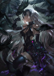 Rule 34 | 1girl, ahoge, armor, armored dress, aura, azomo, backlighting, bird, breasts, chain, cleavage, crow, dress, fate/grand order, fate (series), fur-trimmed gloves, fur-trimmed legwear, fur trim, gauntlets, gloves, hair between eyes, half-closed eyes, headpiece, highres, jeanne d&#039;arc (fate), jeanne d&#039;arc alter (avenger) (fate), jeanne d&#039;arc alter (avenger) (third ascension) (fate), jeanne d&#039;arc alter (fate), large breasts, long hair, silver hair, smile, solo, sword, thighhighs, tsurime, weapon, yellow eyes