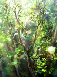 Rule 34 | 1boy, absurdres, branch, closed eyes, fengxi (the legend of luoxiaohei), highres, leaf, long hair, male focus, micho, nature, plant, pointy ears, purple hair, solo, luo xiaohei zhanji, upper body