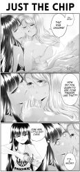Rule 34 | 2girls, 3koma, absurdres, aftersex, bad source, band shirt, blunt bangs, breasts, comic, commentary, english commentary, english text, eyelashes, greyscale, grs-, highres, julius pringles, lens flare, long hair, looking at another, medium breasts, merchandise, monochrome, multiple girls, open mouth, original, pringles, pringles can, product placement, radiohead (band), raised eyebrows, right-to-left comic, shirt, sleeveless, sleeveless shirt, speech bubble, sweat, sweatdrop, tank top, thought bubble, yuri