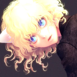 Rule 34 | 1boy, androgynous, animal ears, blonde hair, blue eyes, cat boy, cat ears, curly hair, fang, hunter x hunter, kayu, lips, looking at viewer, male focus, neferpitou, other focus, portrait, solo, trap