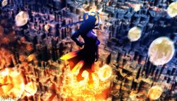 Rule 34 | 1girl, bird, ciel hoshikage, city lights, cityscape, floating, floating hair, halo, hand on own hip, highres, hololive, hololive english, magic circle, mechanical halo, ouro kronii, tagme, virtual youtuber