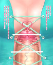 Rule 34 | breasts, censored, cleavage, foreskin, full-package futanari, futanari, gradient background, green one-piece swimsuit, highres, huge testicles, japanese text, large penis, large testicles, merotoron, one-piece swimsuit, penis, pointless censoring, skindentation, swimsuit, testicles, translation request, urethral insertion, veins, veiny penis