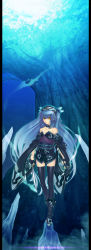 Rule 34 | 1girl, absurdres, aqua hair, ayaki, bad id, bad pixiv id, bare shoulders, blue hair, boots, brown eyes, collarbone, copyright name, detached sleeves, gigandal federation, highres, japanese clothes, knife, legs, long hair, long image, pixiv fantasia, pixiv fantasia 3, solo, tall image, thighhighs, underwater, very long hair, zettai ryouiki