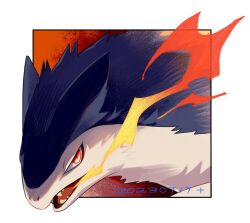 Rule 34 | black fur, creatures (company), dated, dg jia, fangs, fire, game freak, gen 2 pokemon, highres, nintendo, no humans, open mouth, pokemon, pokemon (creature), red eyes, tongue, typhlosion, white fur