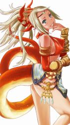 Rule 34 | 1girl, blonde hair, blue eyes, echidna (p&amp;d), covered erect nipples, headdress, jewelry, lamia, long hair, lots of jewelry, lunalu9, monster girl, no panties, personification, puzzle &amp; dragons, smile, tail